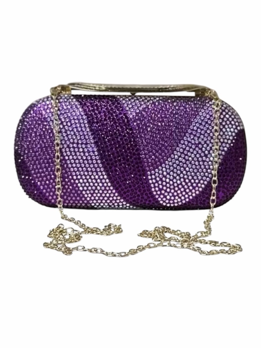 Purple Crystal Wave Evening Clutch with Gold Chain